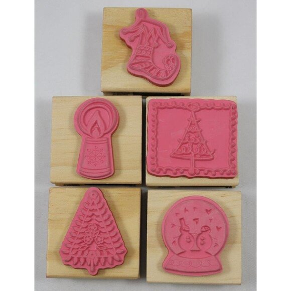 Craftsmart Christmas Holiday Rubber Stamps Lot of 5 Snow Globe Stocking Candle - Picture 2 of 4